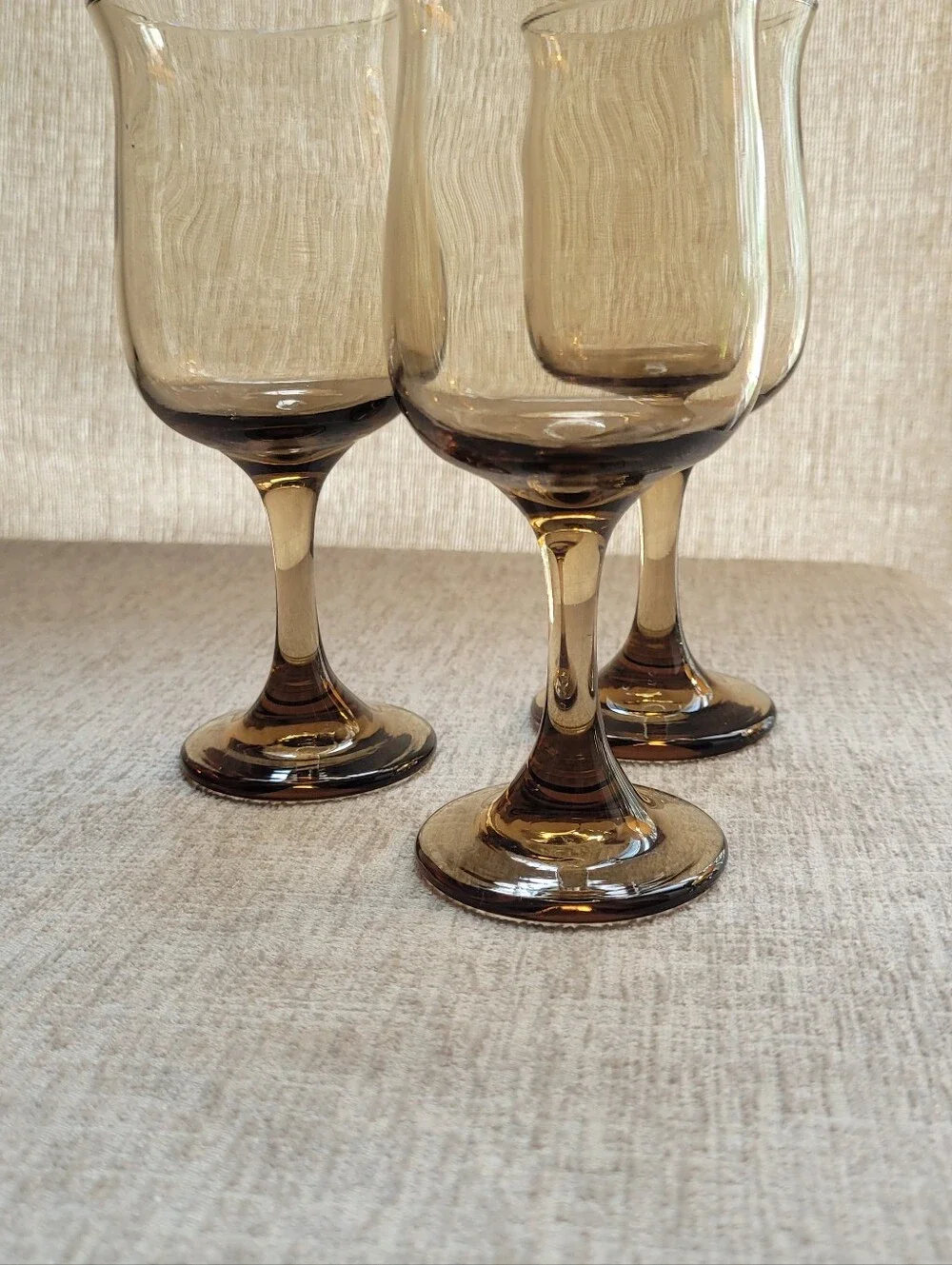 LIBBEY Tawney Collection Smoky Amber Glass Wine Goblets - Set of 3